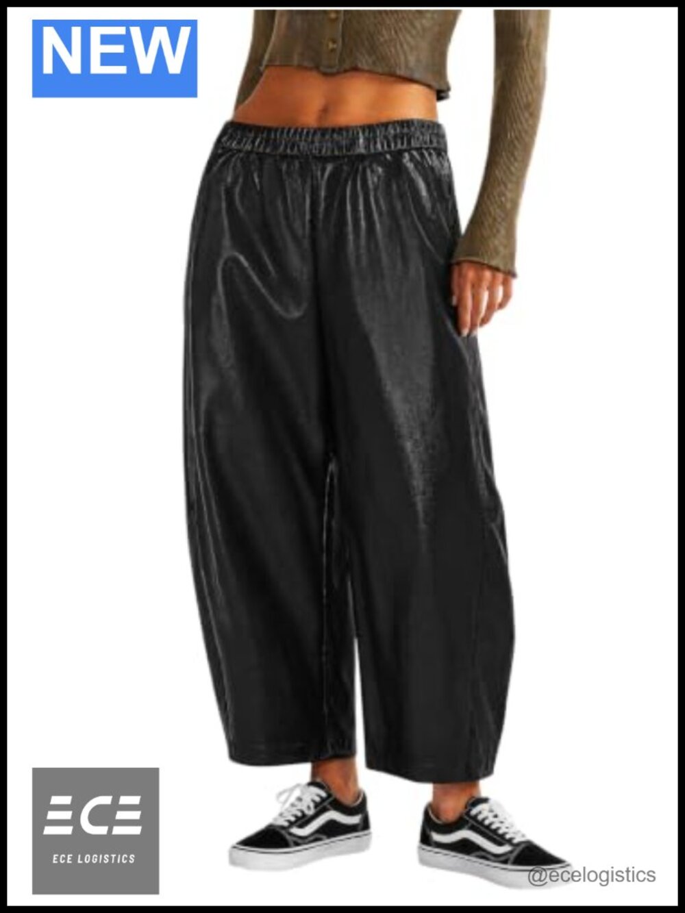 Faux Leather Jeans High Waist Wide Leg Business Casual Pants